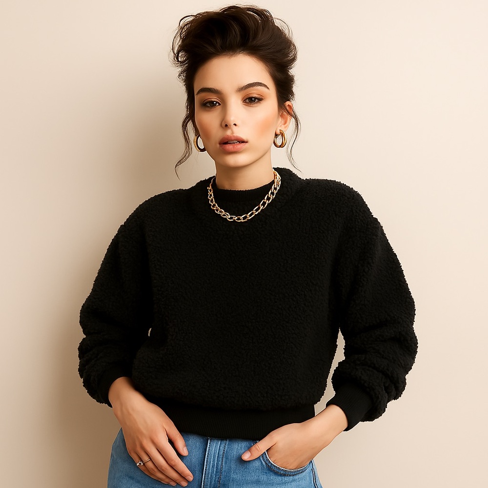 Everlane NWT The ReNew Fleece Oversized Crew Size XS in Black